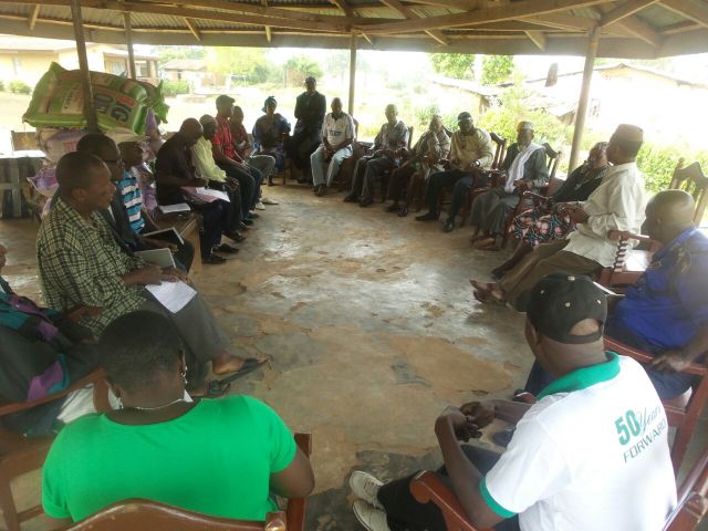 Bumpeh Chiefdom Paramount Chief Charles Caulker announces gov't Ebola funding for all chiefdoms to his Ebola task force.  Dec 2014
